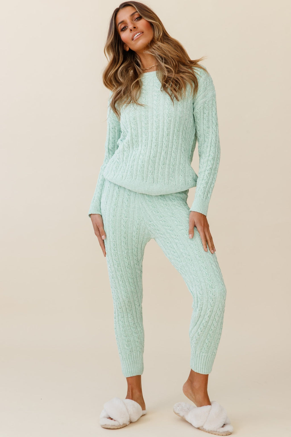 Kansas Cable Knit Fitted Pants Green by Selfie Leslie